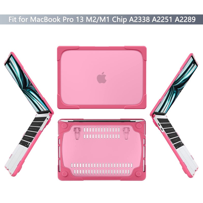 Batianda Heavy Duty Case for MacBook Pro 13 inch 2022 2020 Release A2338 M2 M1 A2289 A2251, Ergonomic Foldable Kickstand (Holds 22lbs) Matte Translucent Shockproof Cover with Spare Parts, Rose - Image 2